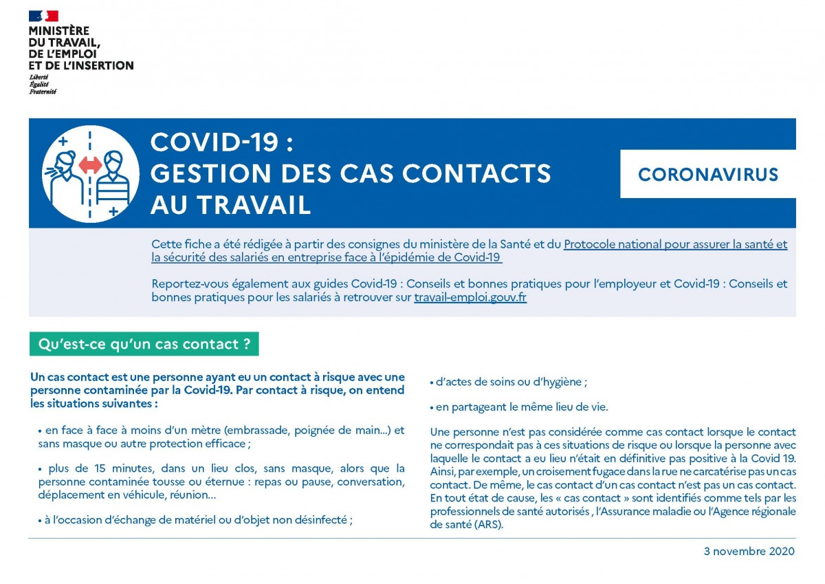 Covid-19 : gestion des cas contacts au travail
